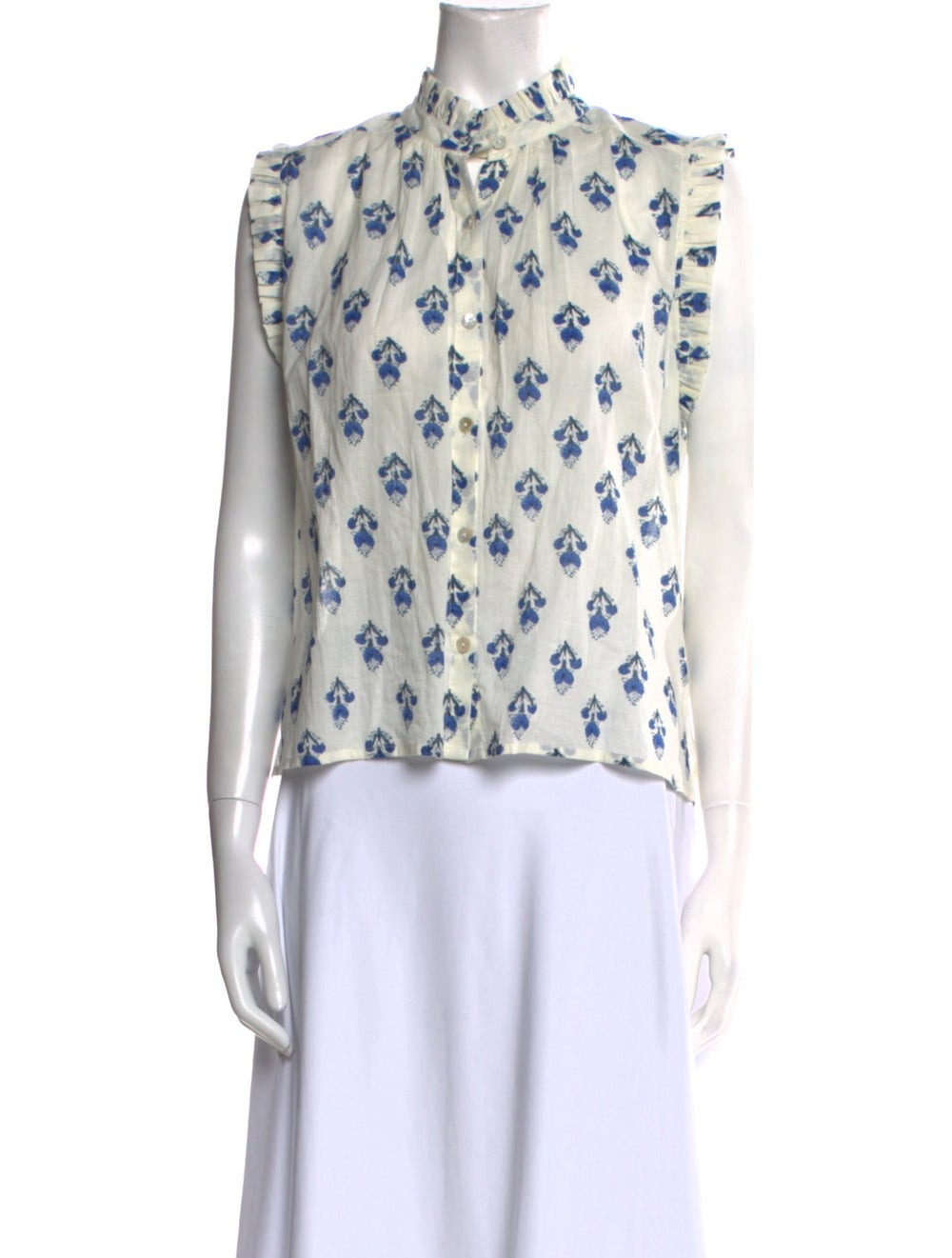 Alix of Bohemia Button-Up Top White Printed Sleev… - image 1