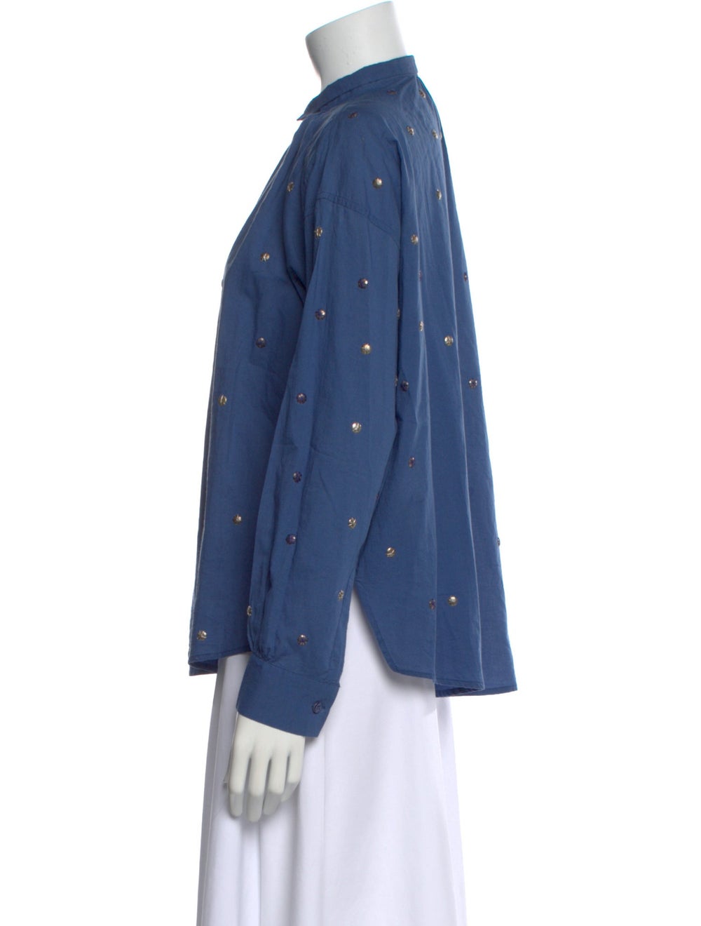 Alix of Bohemia Button-Up Top Blue Printed Pleate… - image 2