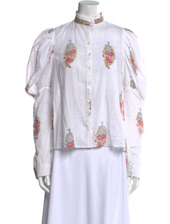 Alix of Bohemia Floral Print Mock Neck Button-Up Top