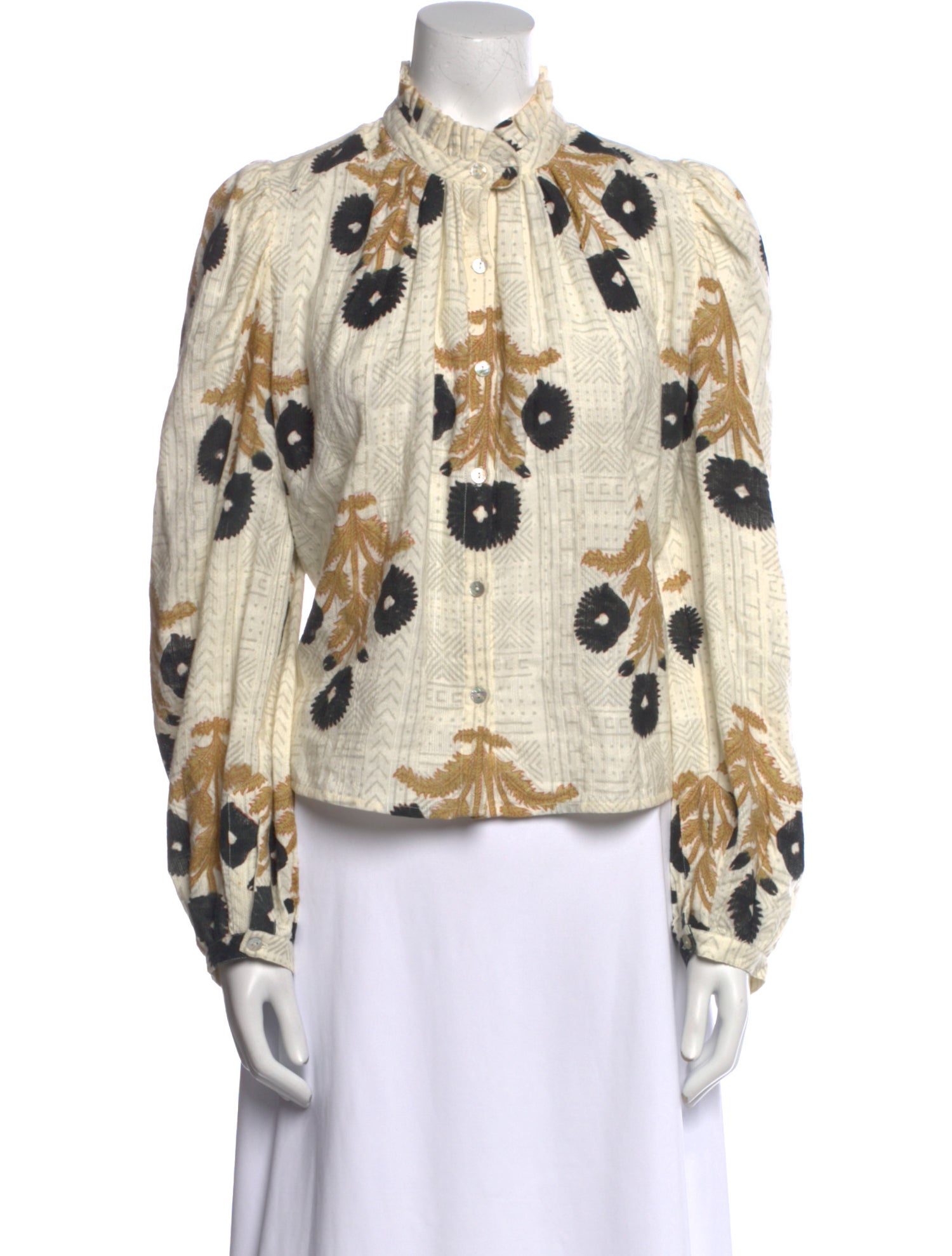 Alix of Bohemia Printed Mock Neck Button-Up Top