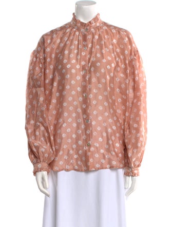 Alix of Bohemia Polka Dot Print Mock Neck Blouse