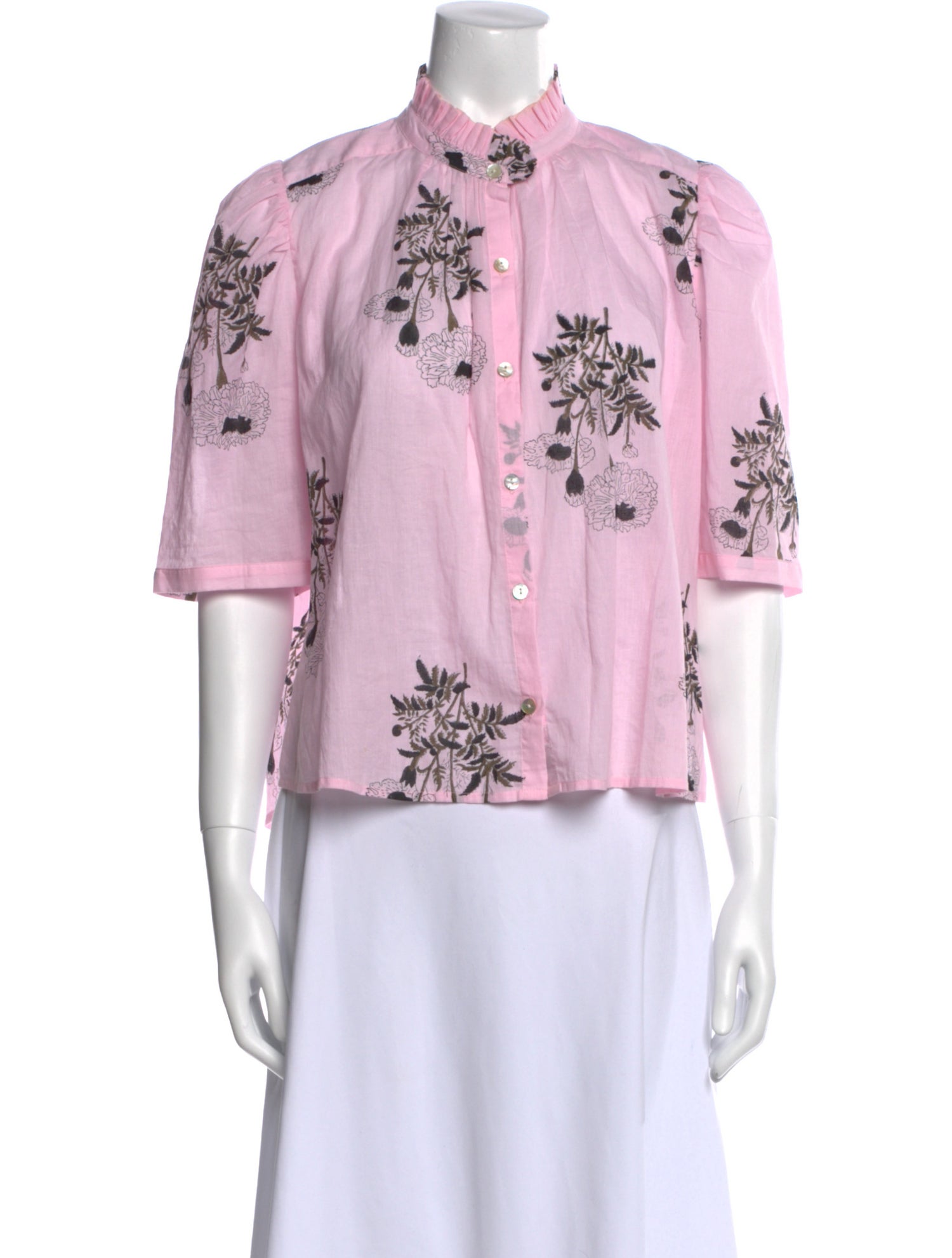 Alix of Bohemia Floral Print Mock Neck Button-Up Top