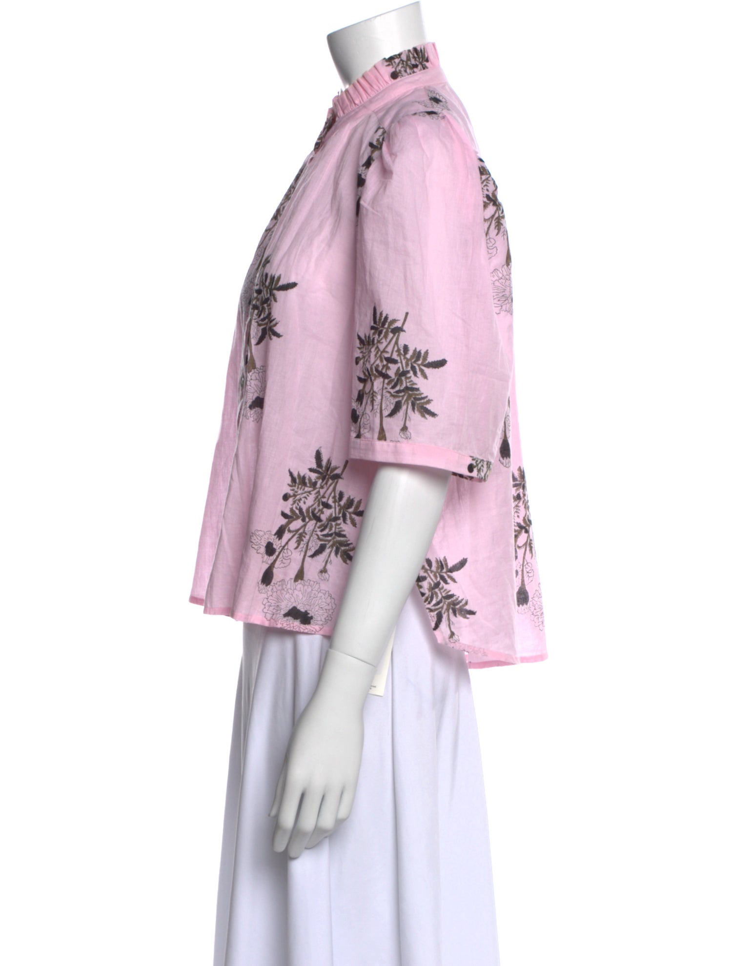 Alix of Bohemia Floral Print Mock Neck Button-Up Top