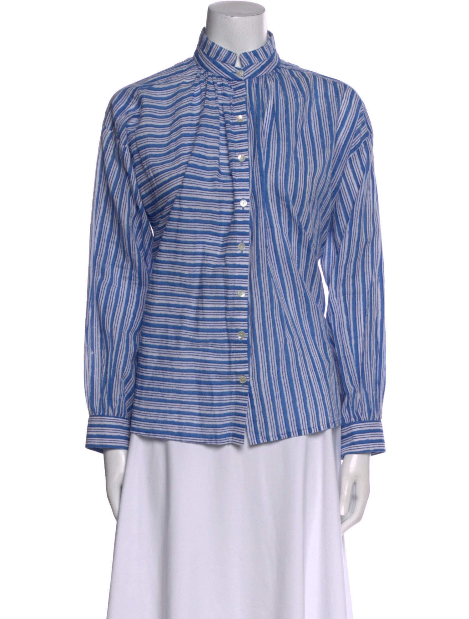 Alix of Bohemia Striped Mock Neck Button-Up Top