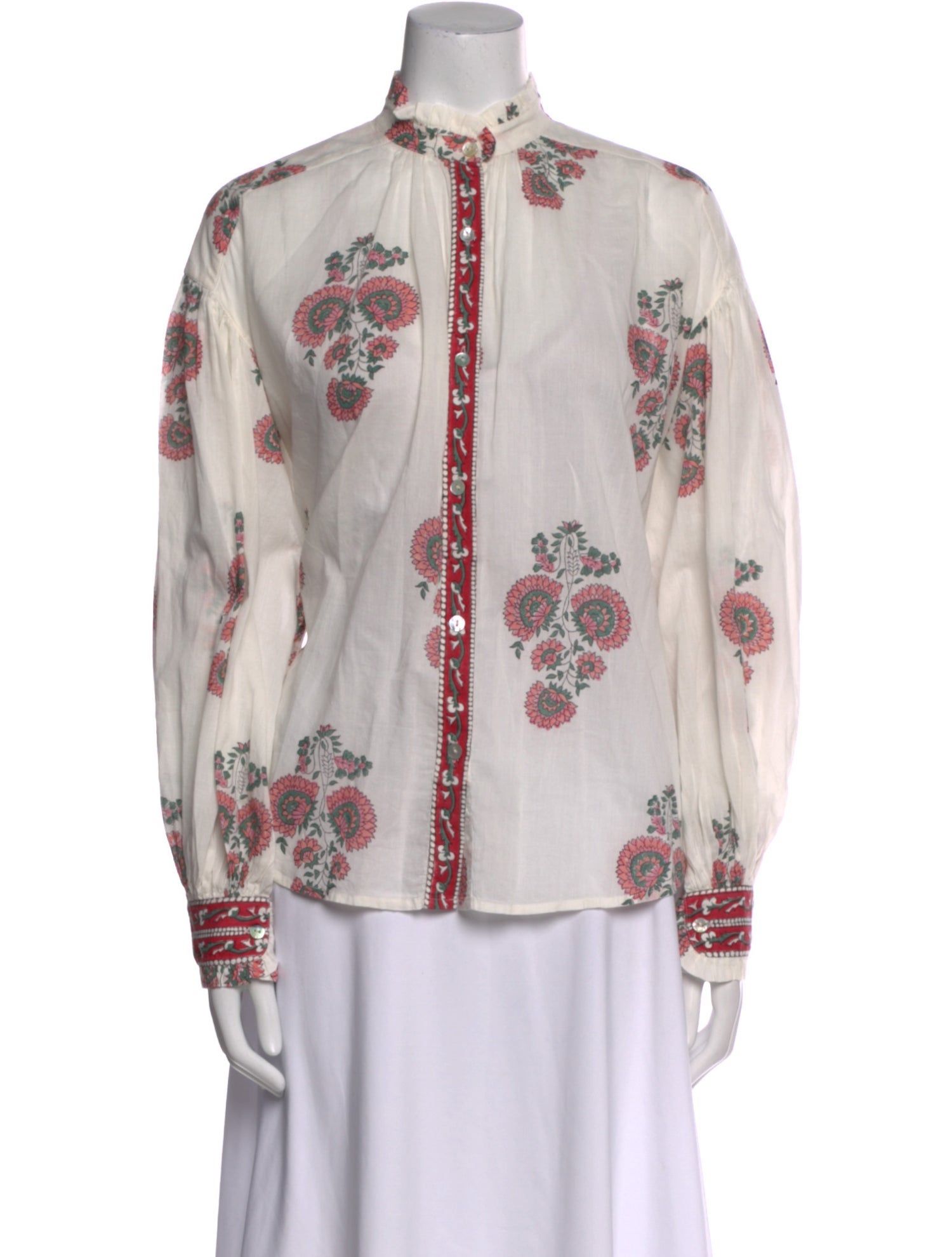Alix of Bohemia Floral Print Mock Neck Button-Up Top