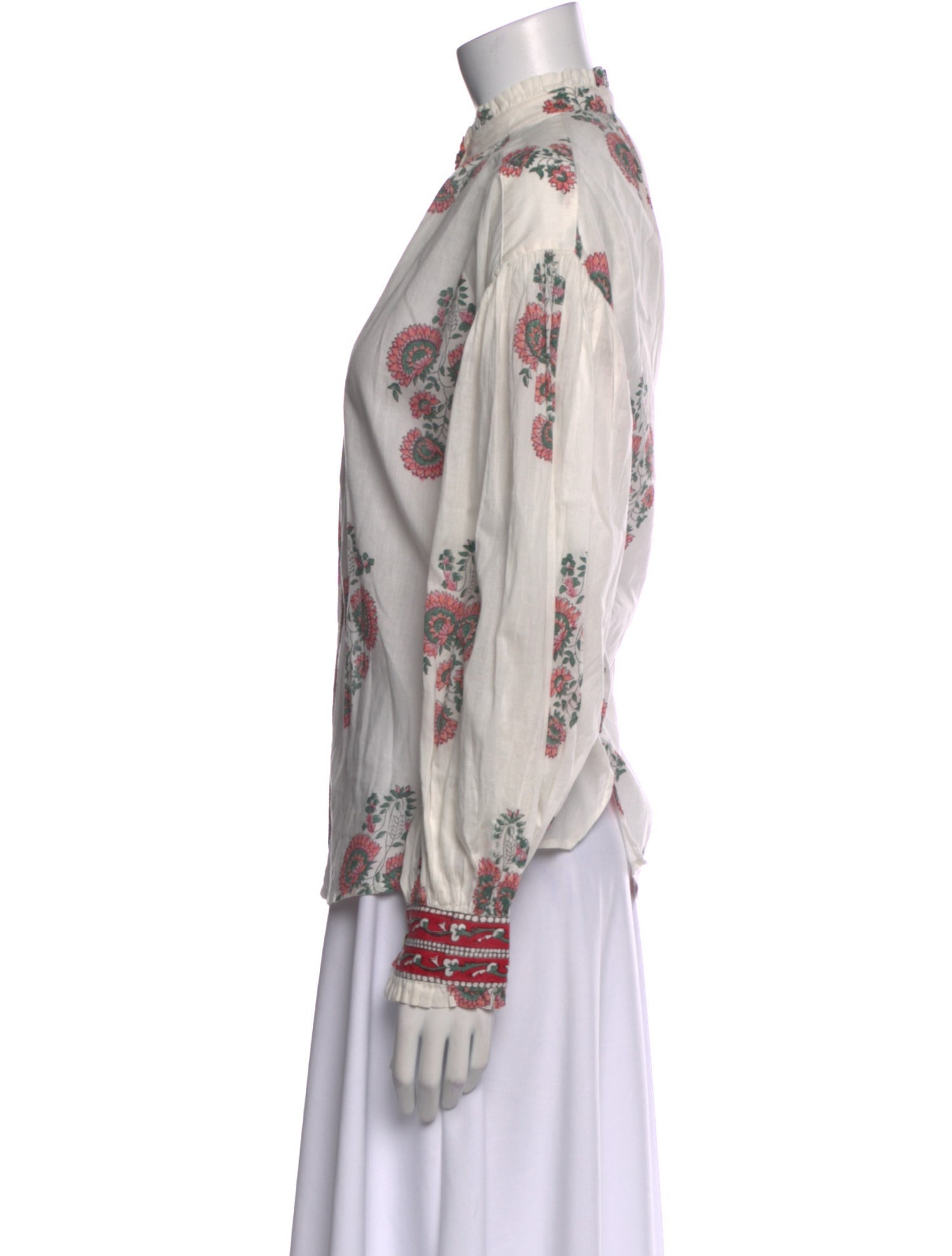 Alix of Bohemia Floral Print Mock Neck Button-Up Top