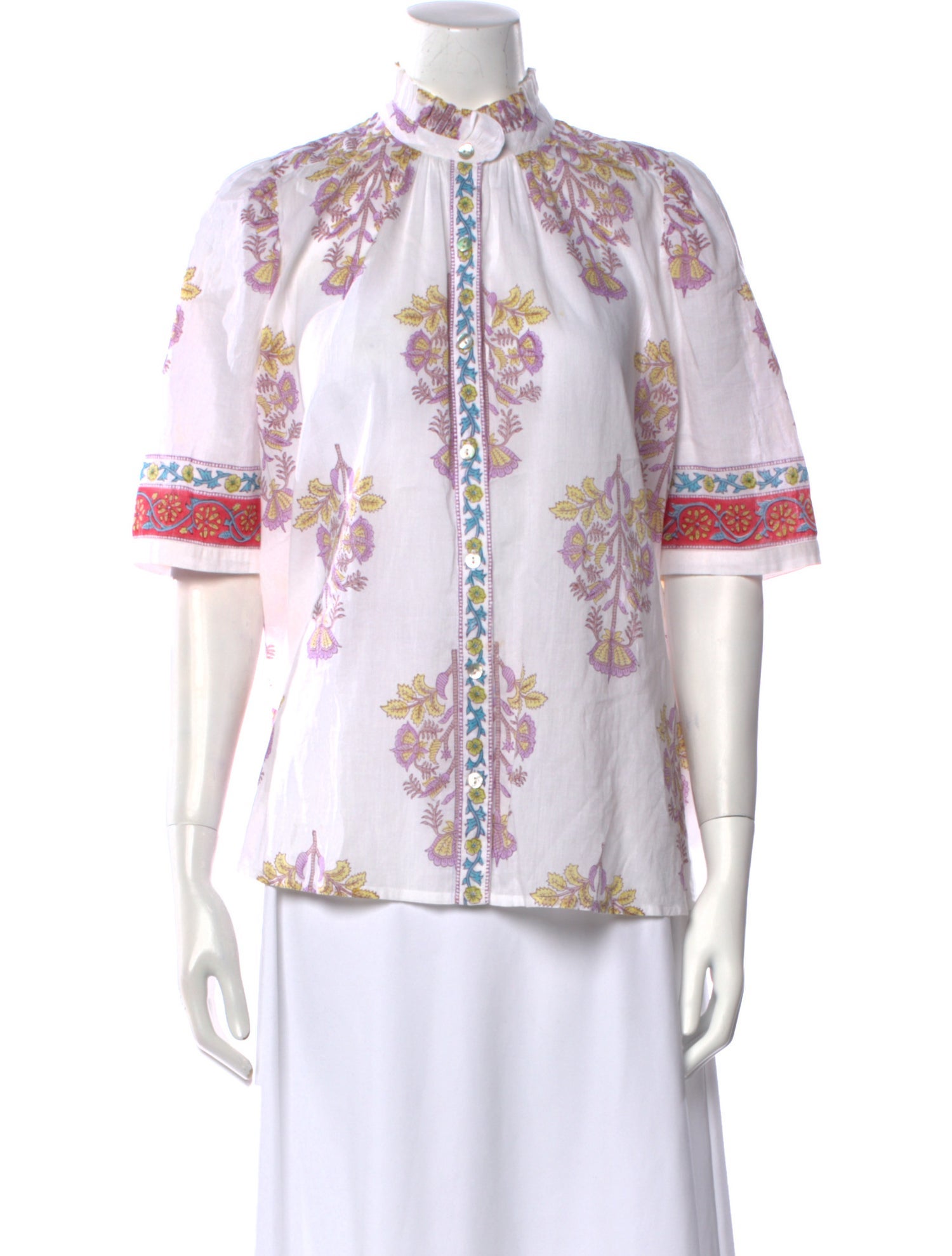 Alix of Bohemia Floral Print Mock Neck Button-Up Top