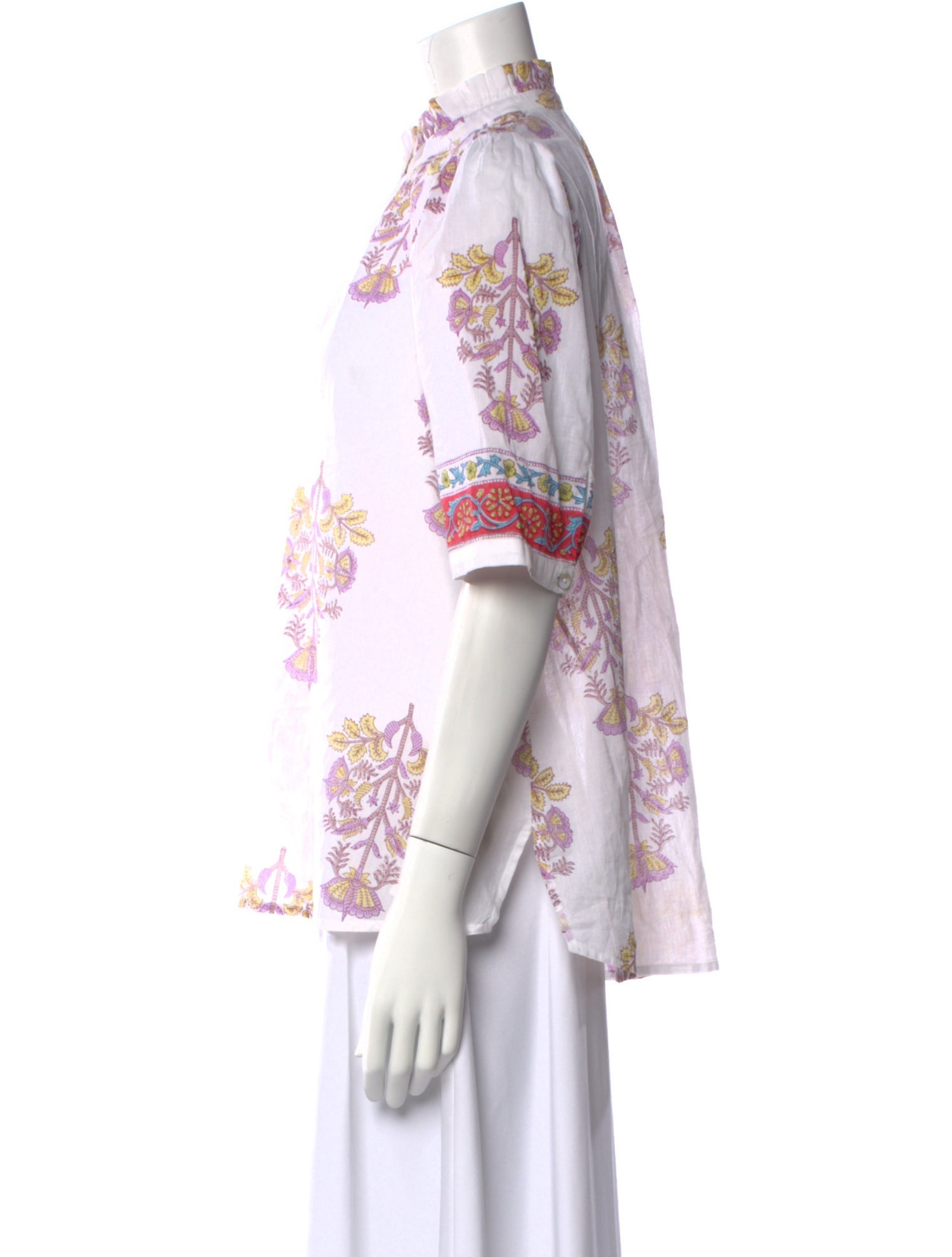 Alix of Bohemia Floral Print Mock Neck Button-Up Top