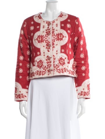 Pre-owned Alix Of Bohemia Linen Floral Print Jacket In Red