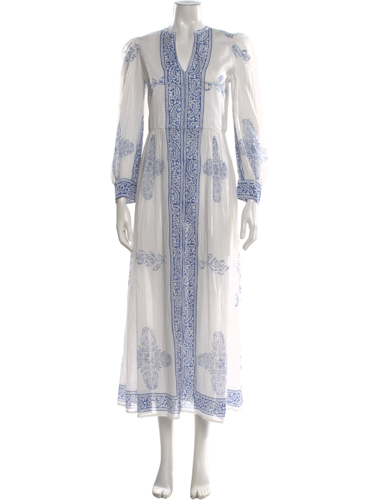 blue bohemia dress Floral Maxi Dress: Bohemian Cotton V-Neck 3/4 Sleeve beach vacations BIYOUTH Women's Bohemian Deep V-Neck