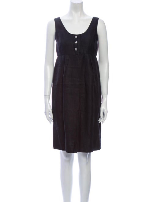 Albert Nipon Linen Knee-Length Dress Black