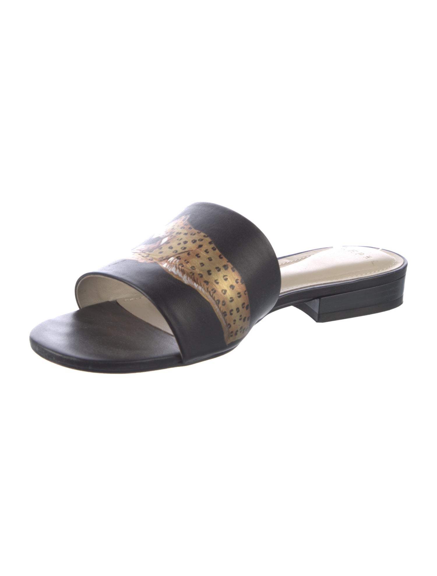 Alepel Leather Animal Print Slides
