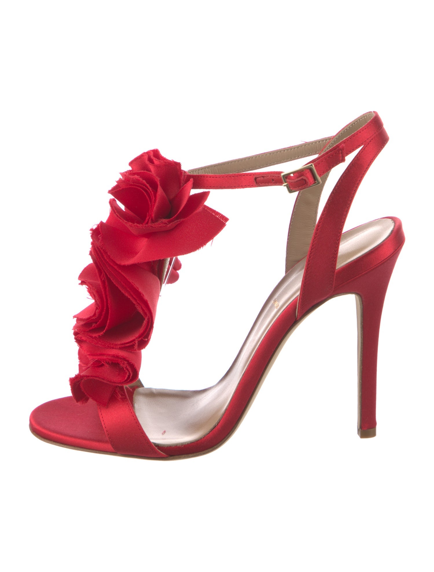Alexander White Satin Raw-Edge Trim T-Strap Sandals