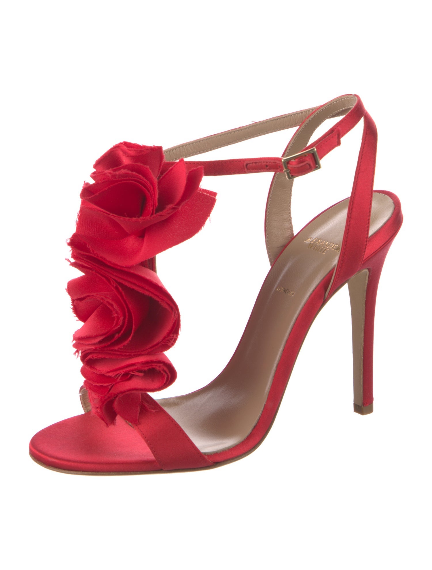 Alexander White Satin Raw-Edge Trim T-Strap Sandals