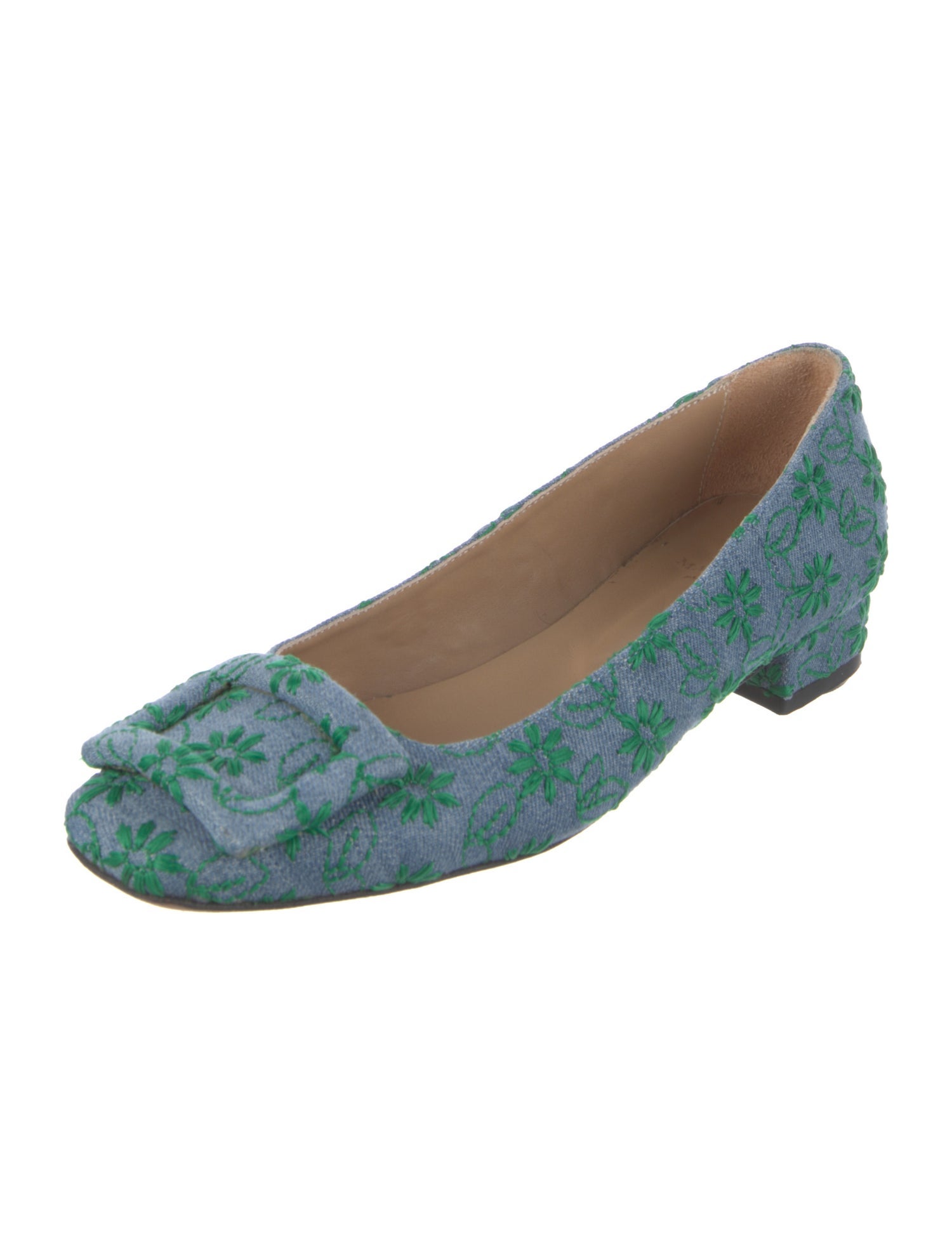 Ann Mashburn Denim Floral Print Ballet Flats