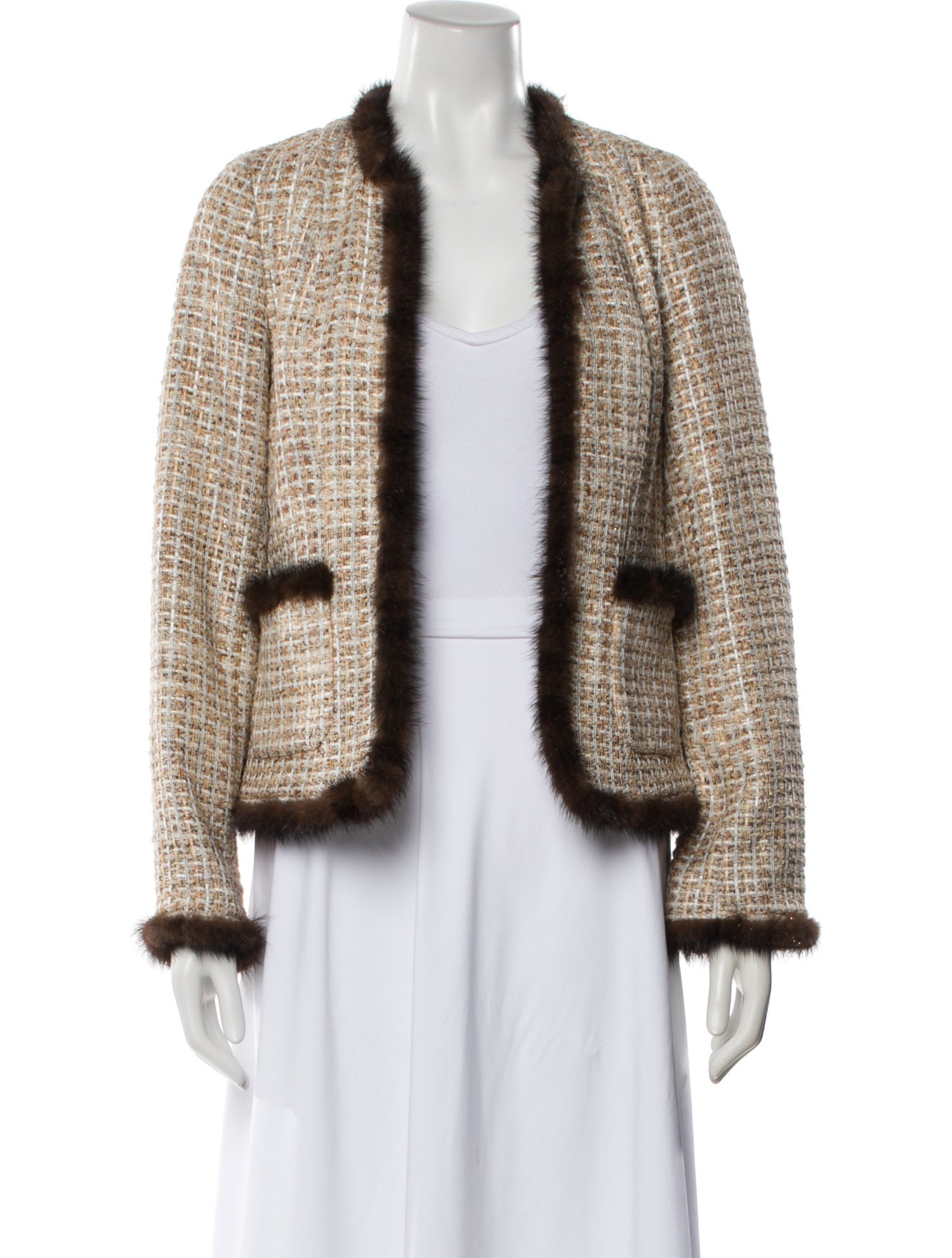 Ann Mashburn Tweed Tweed Pattern Faux Fur Jacket