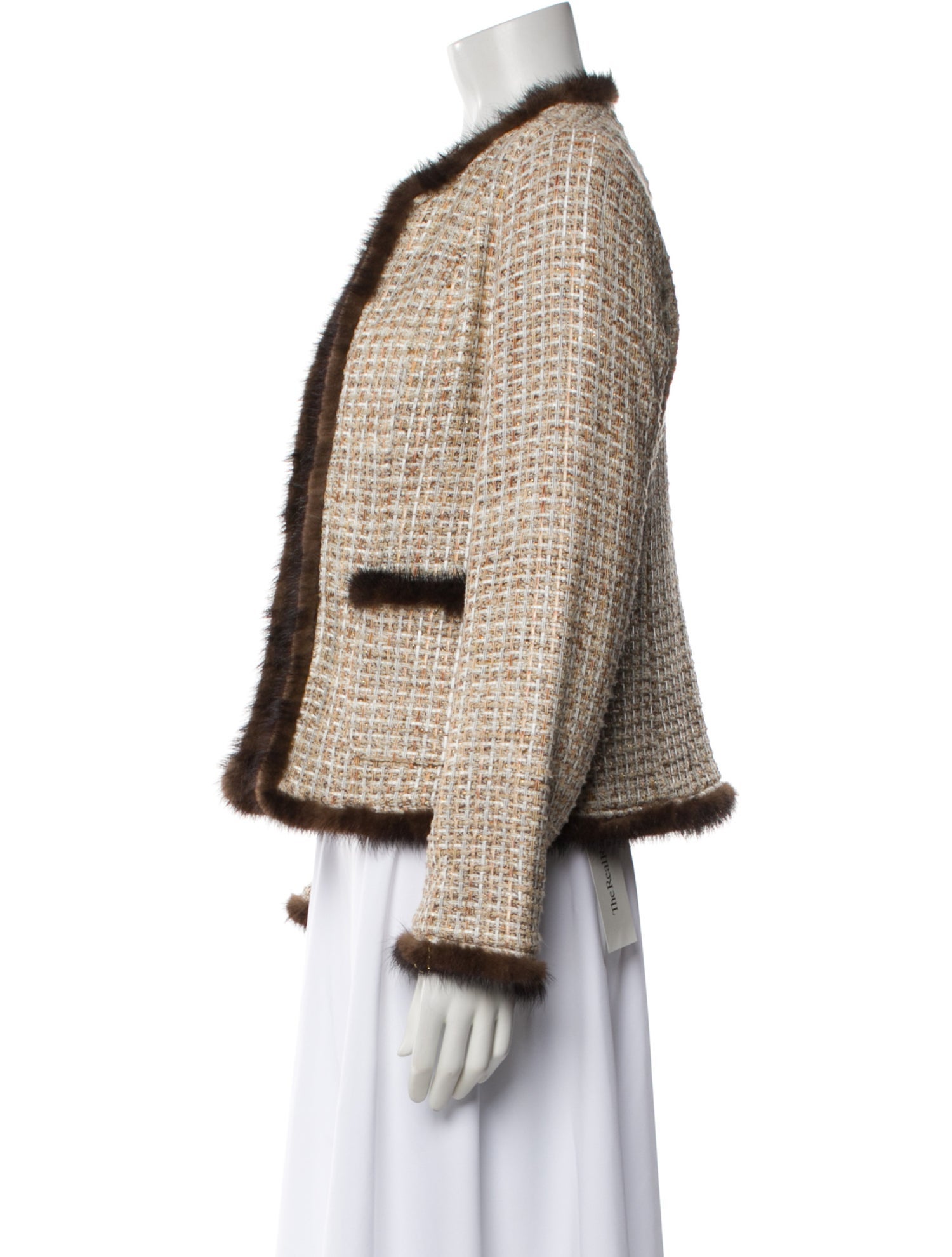 Ann Mashburn Tweed Tweed Pattern Faux Fur Jacket