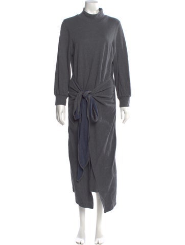 Pre-owned Ann Mashburn Turtleneck Long Dress In Gray