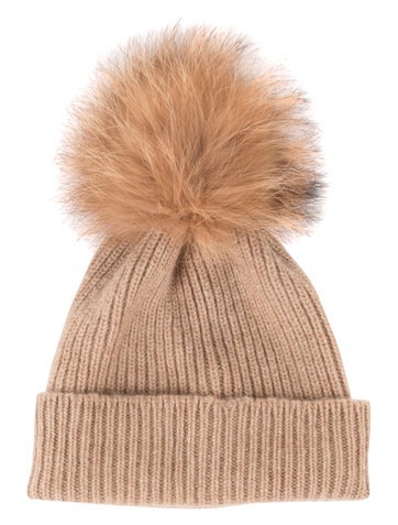 Pre-owned Amicale Winter Pom Pom Beanie In Brown