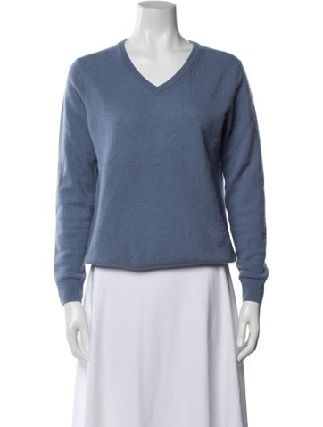 Pre-owned Amicale Cashmere V-neck Sweater In Blue