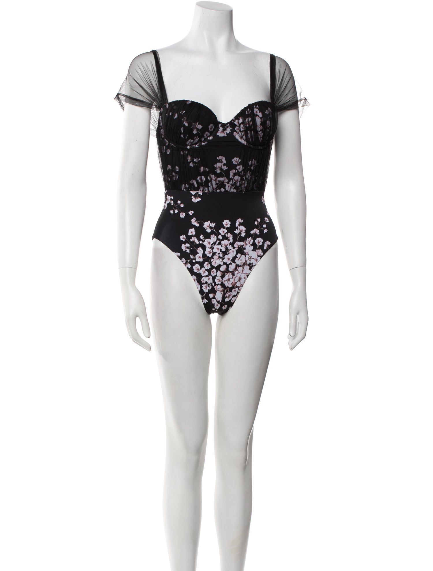 Amaio Swim Floral Print Mesh Accents One-Piece w/ Tags