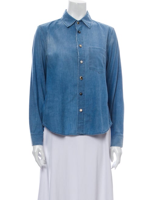 AMO Long Sleeve Button-Up Top Blue
