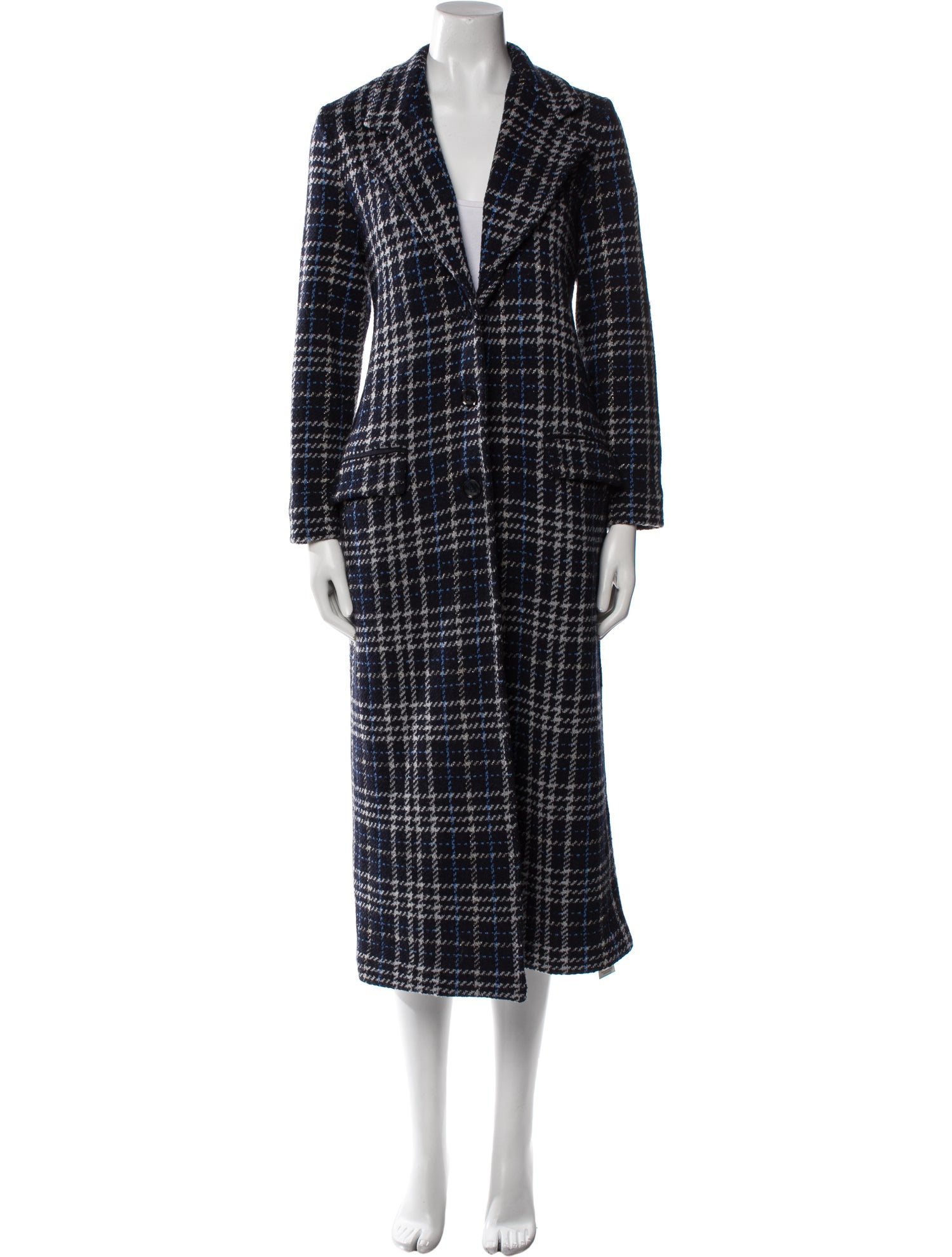 Amina Rubinacci Wool Plaid Print Peacoat