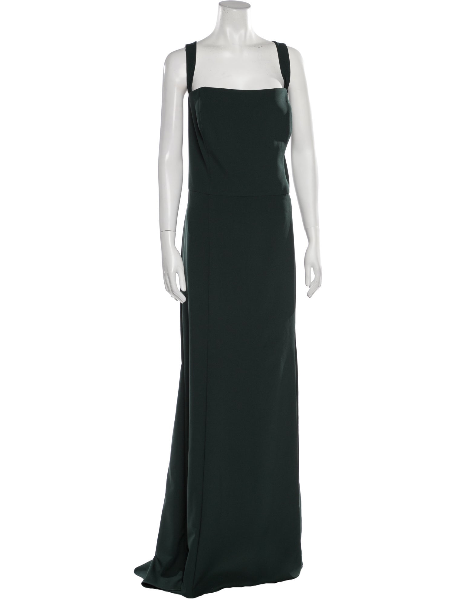 Satin Knee-Length Sheath Square Neckline Dress Dark Green main image 1