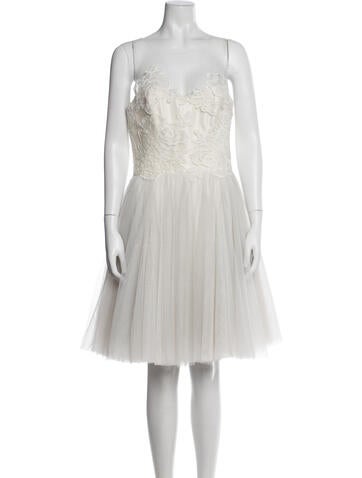 Pre-owned Amsale Lace Pattern Mini Dress In Grey