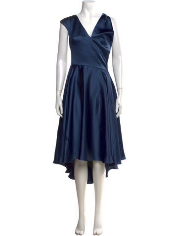 Pre-owned Amsale V-neck Midi Length Dress In Blue