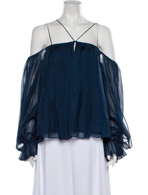 Amur Silk Off-The-Shoulder Blouse Blue