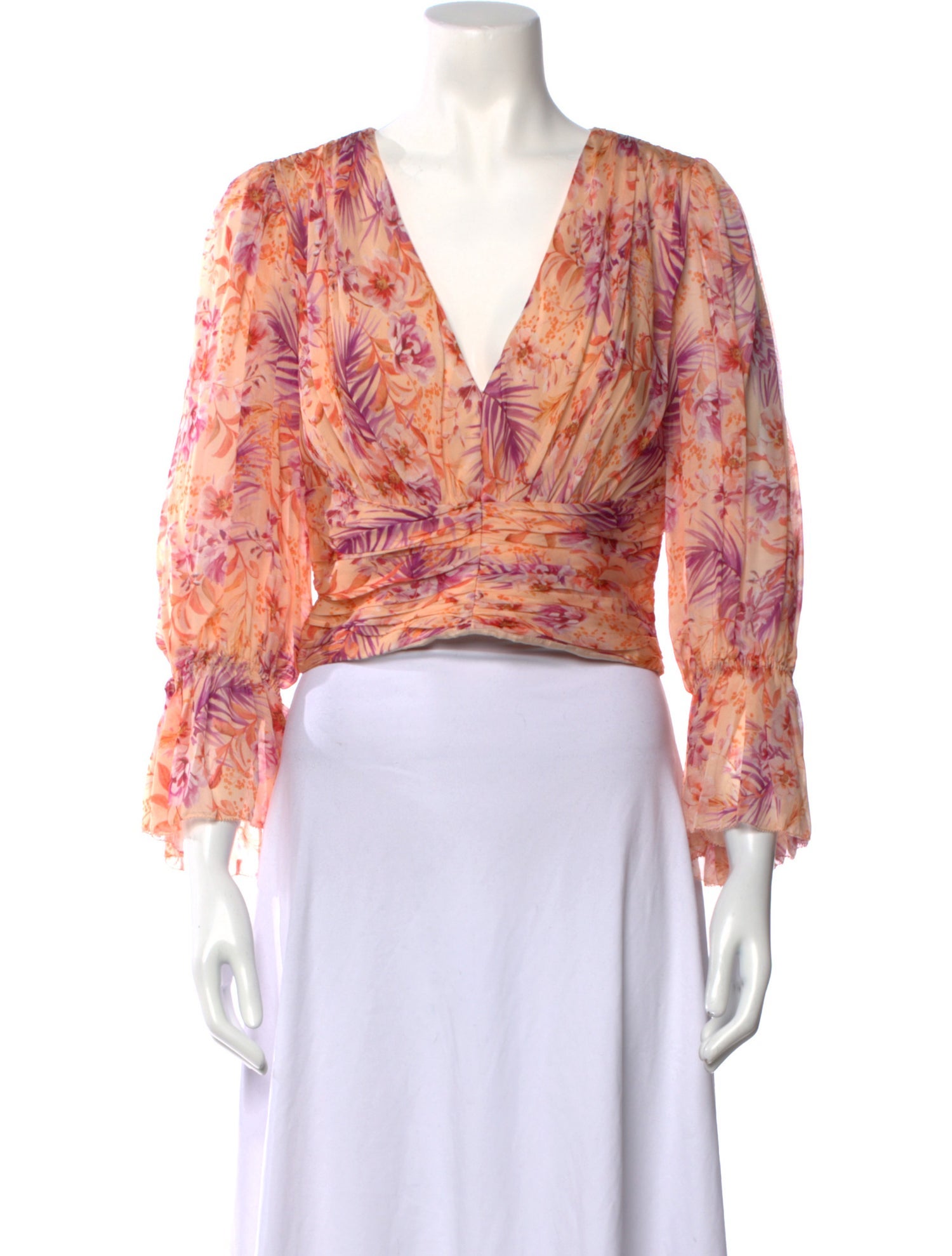 AMUR Silk Floral Print Crop Top