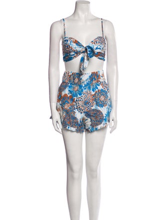 AMUR Floral Print Ruffle Embellishment Short Set