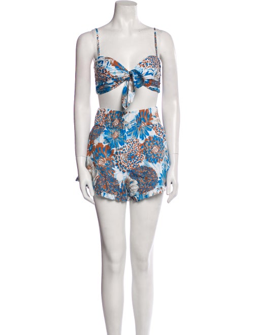 AMUR Floral Print Ruffle Embellishment Short Set