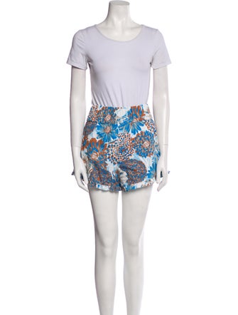 AMUR Floral Print Ruffle Embellishment Short Set