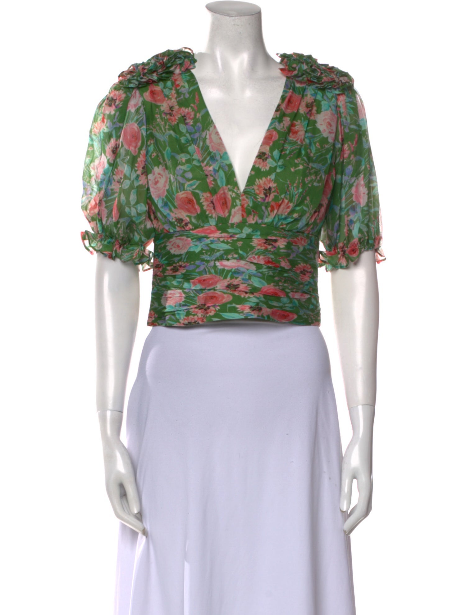 AMUR Silk Floral Print Crop Top