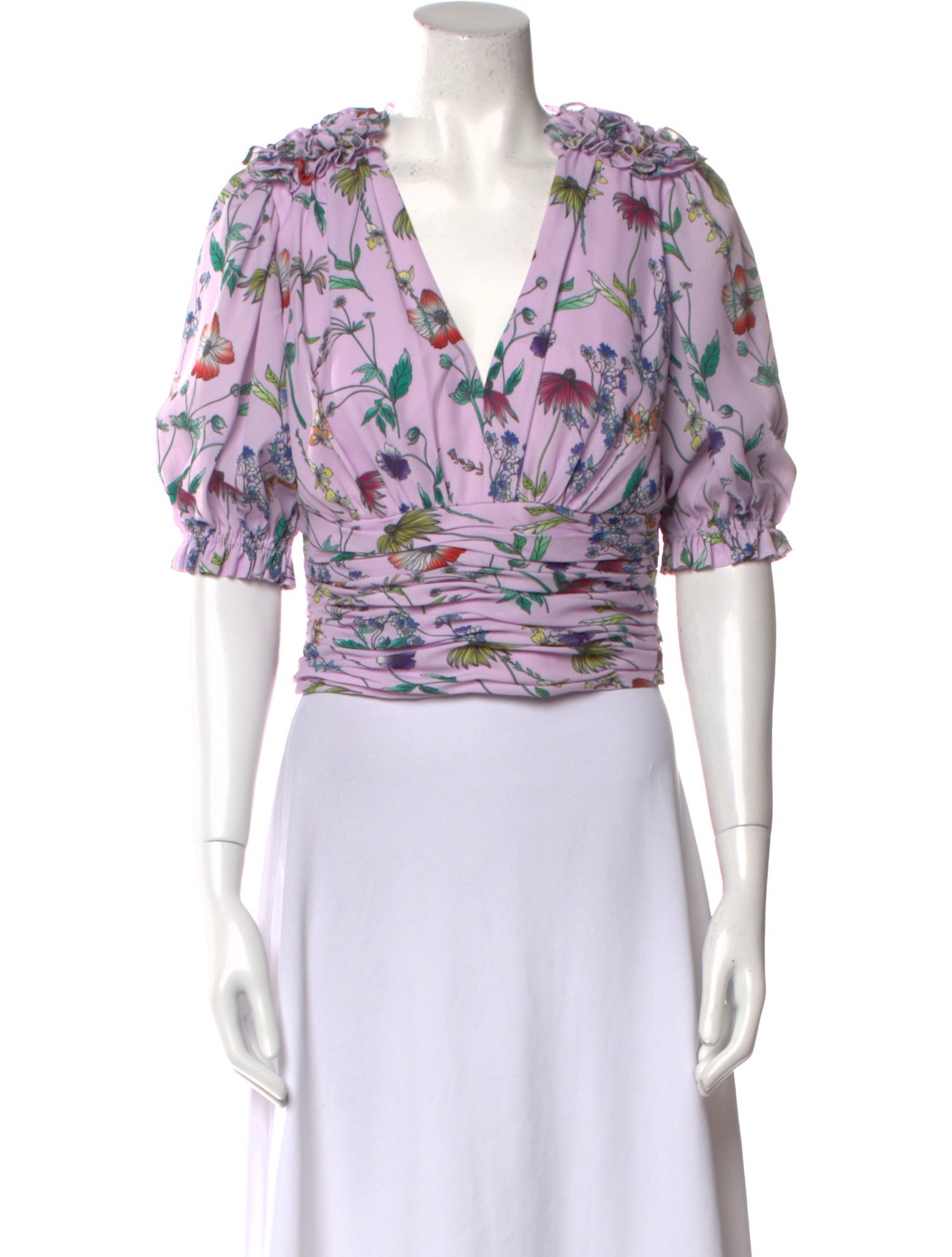 AMUR Floral Print V-Neck Crop Top