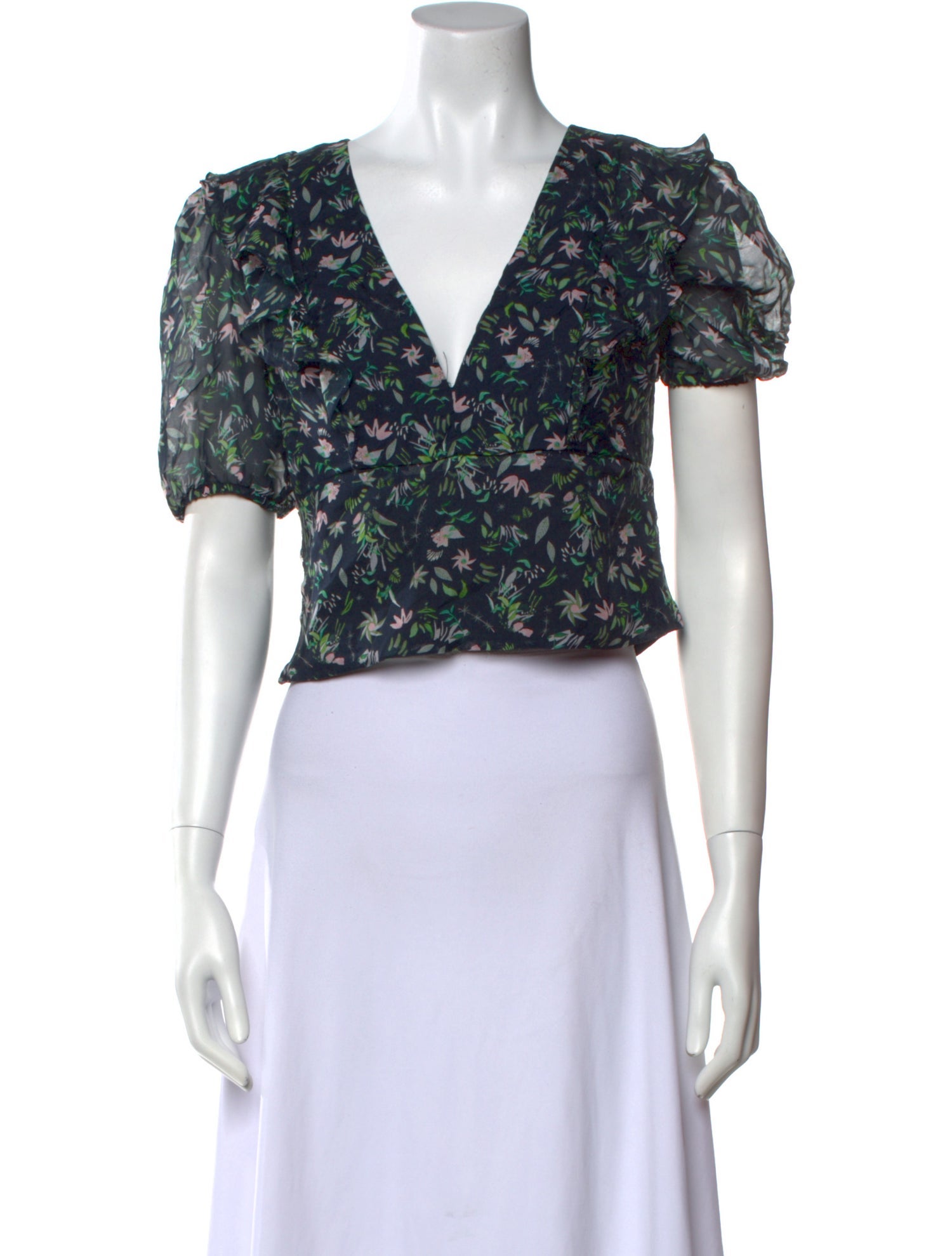 AMUR Silk Floral Print Crop Top