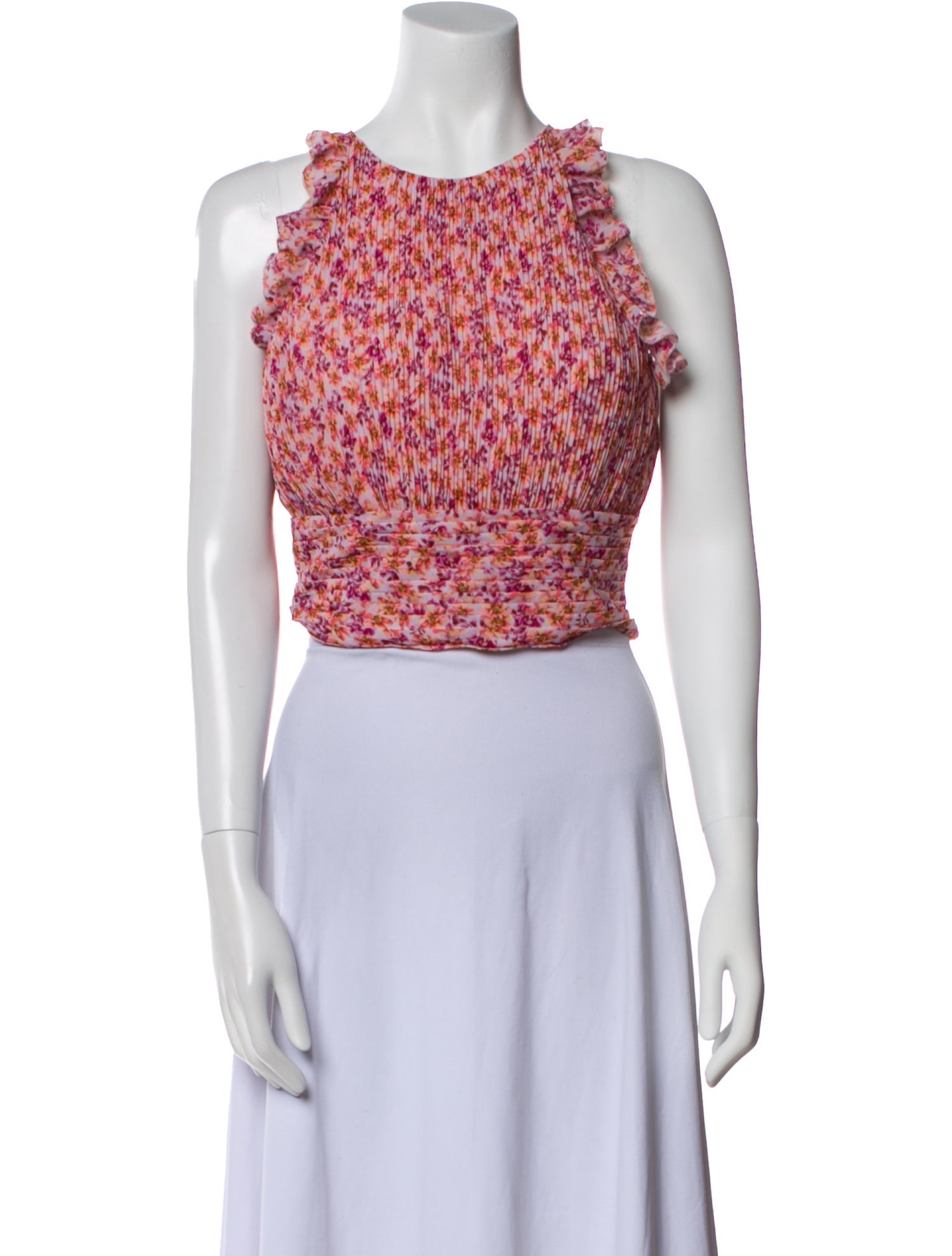 AMUR Floral Print Crew Neck Crop Top
