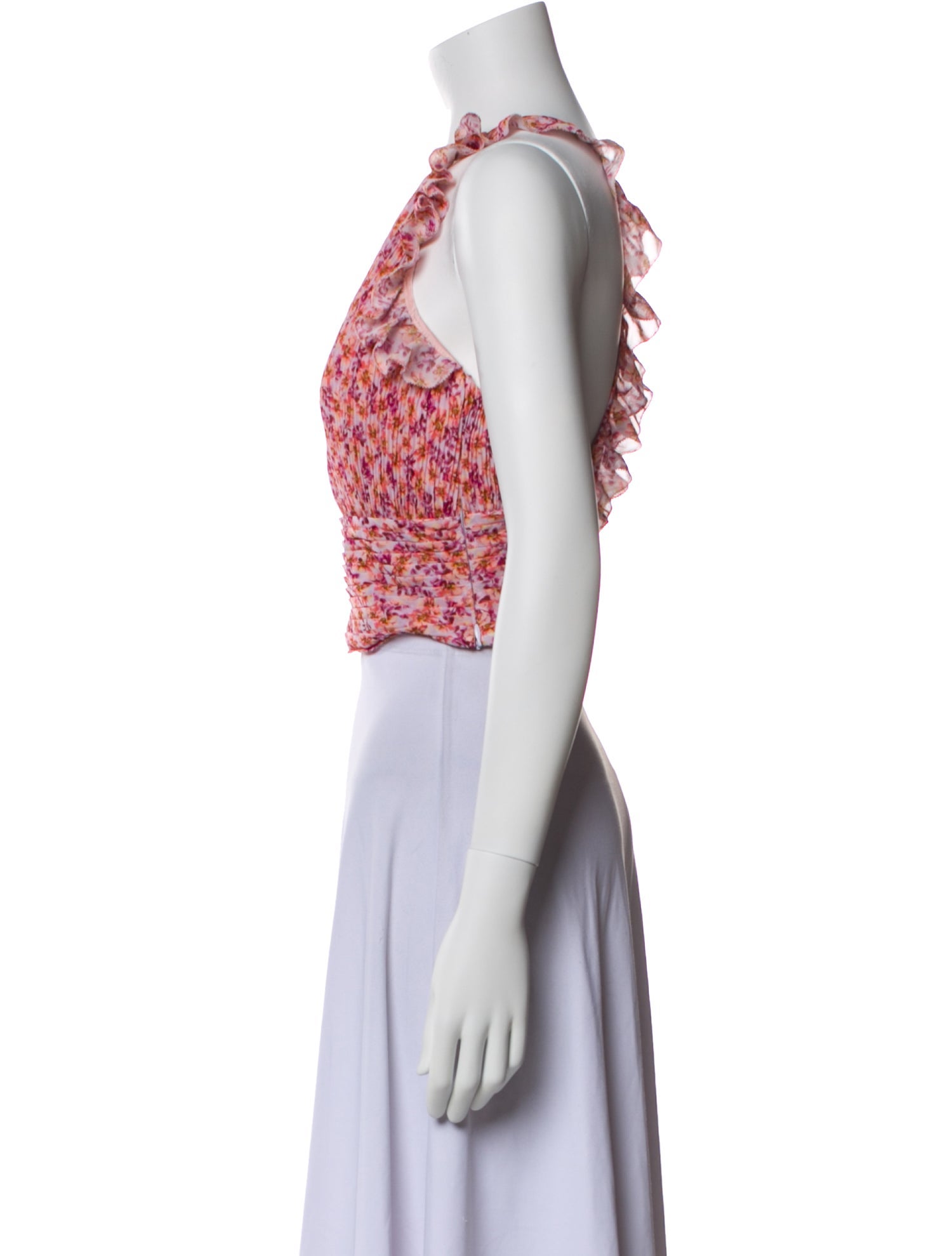 AMUR Floral Print Crew Neck Crop Top