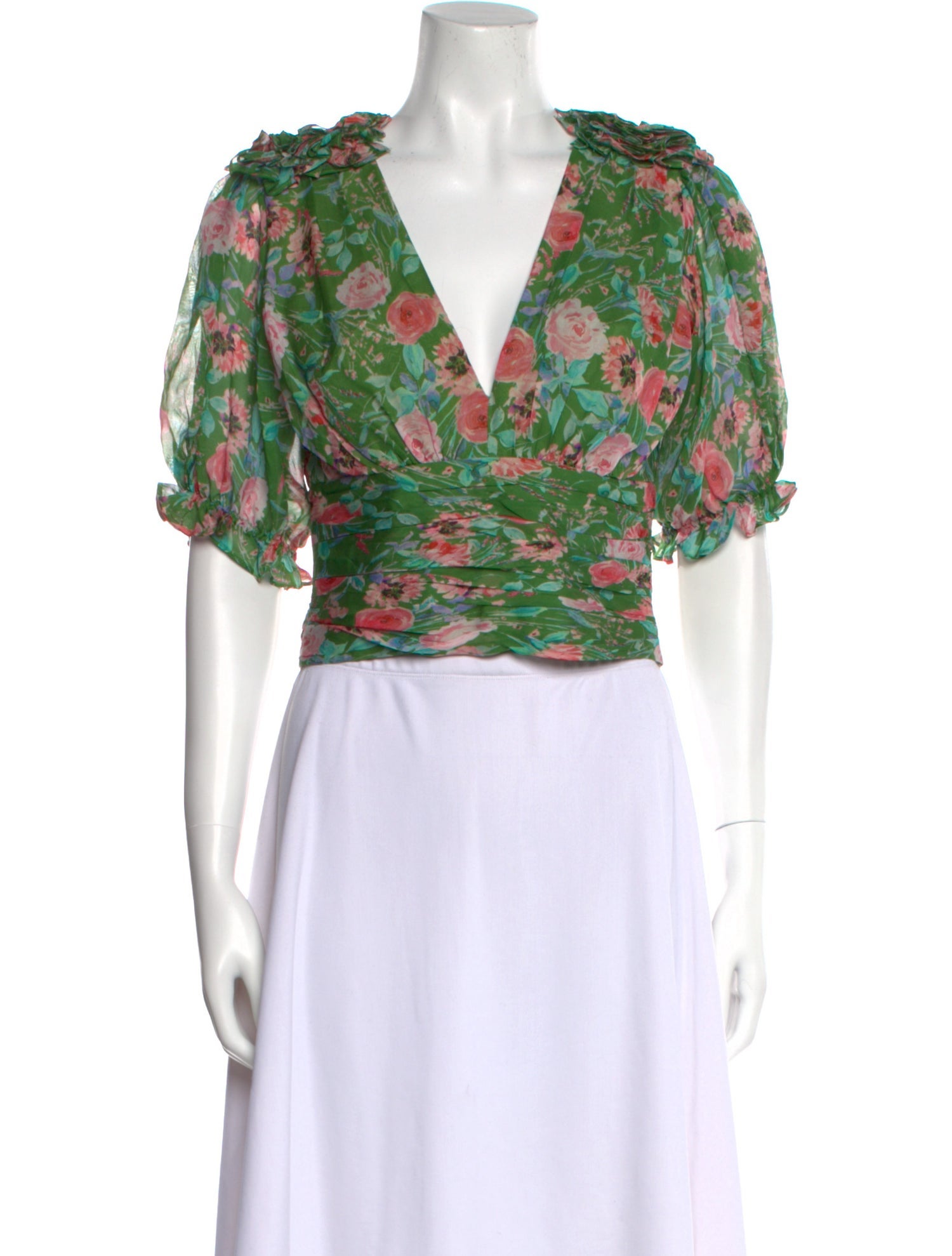 AMUR Silk Floral Print Crop Top