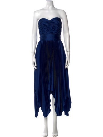Pre-owned Amur Strapless Knee-length Dress In Blue