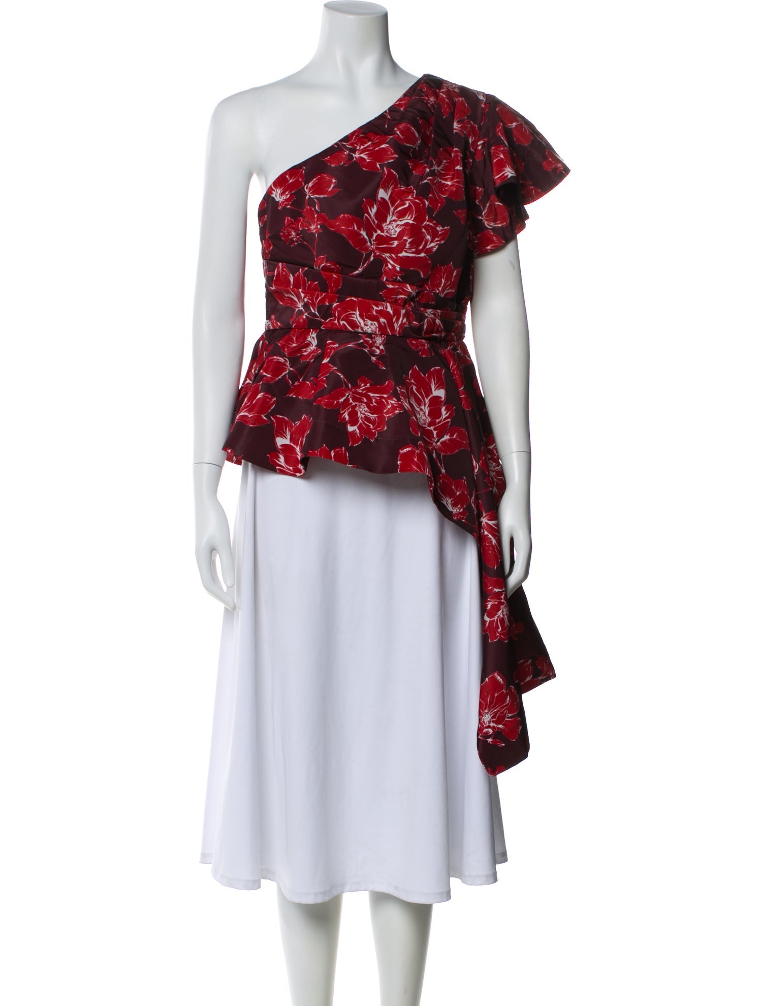 AMUR Floral Print One-Shoulder Blouse