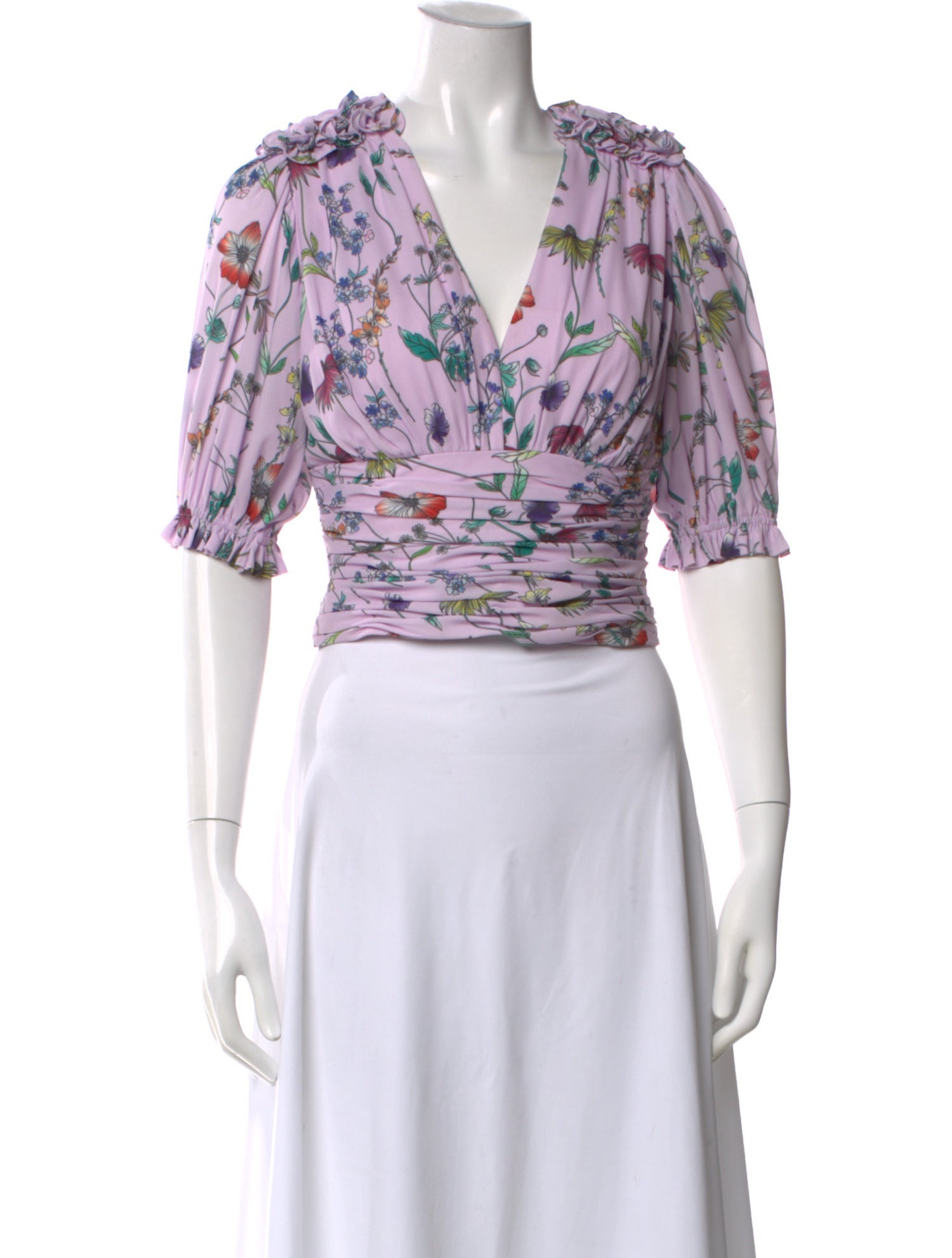 AMUR Floral Print V-Neck Blouse