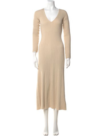 Pre-owned Amur V-neck Long Dress In Neutral