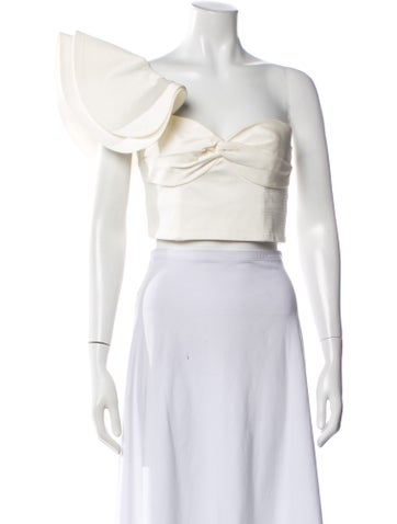 Pre-owned Amur Off-the-shoulder Sleeveless Crop Top In White