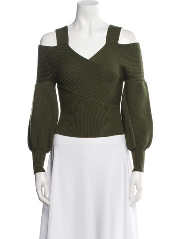 Pre-owned Amur Merino Wool V-neck Sweater In Green