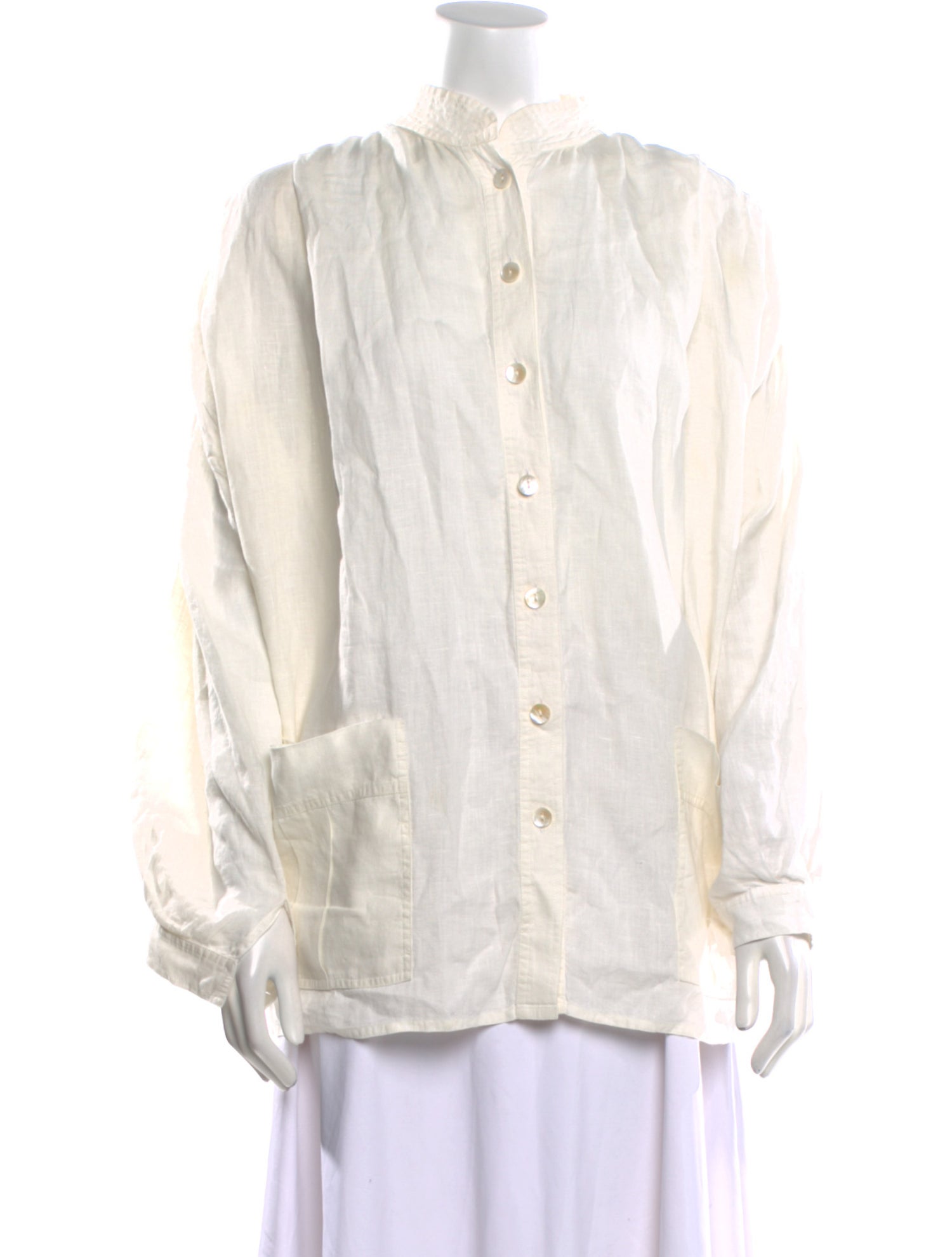 Anaak Linen Mock Neck Button-Up Top