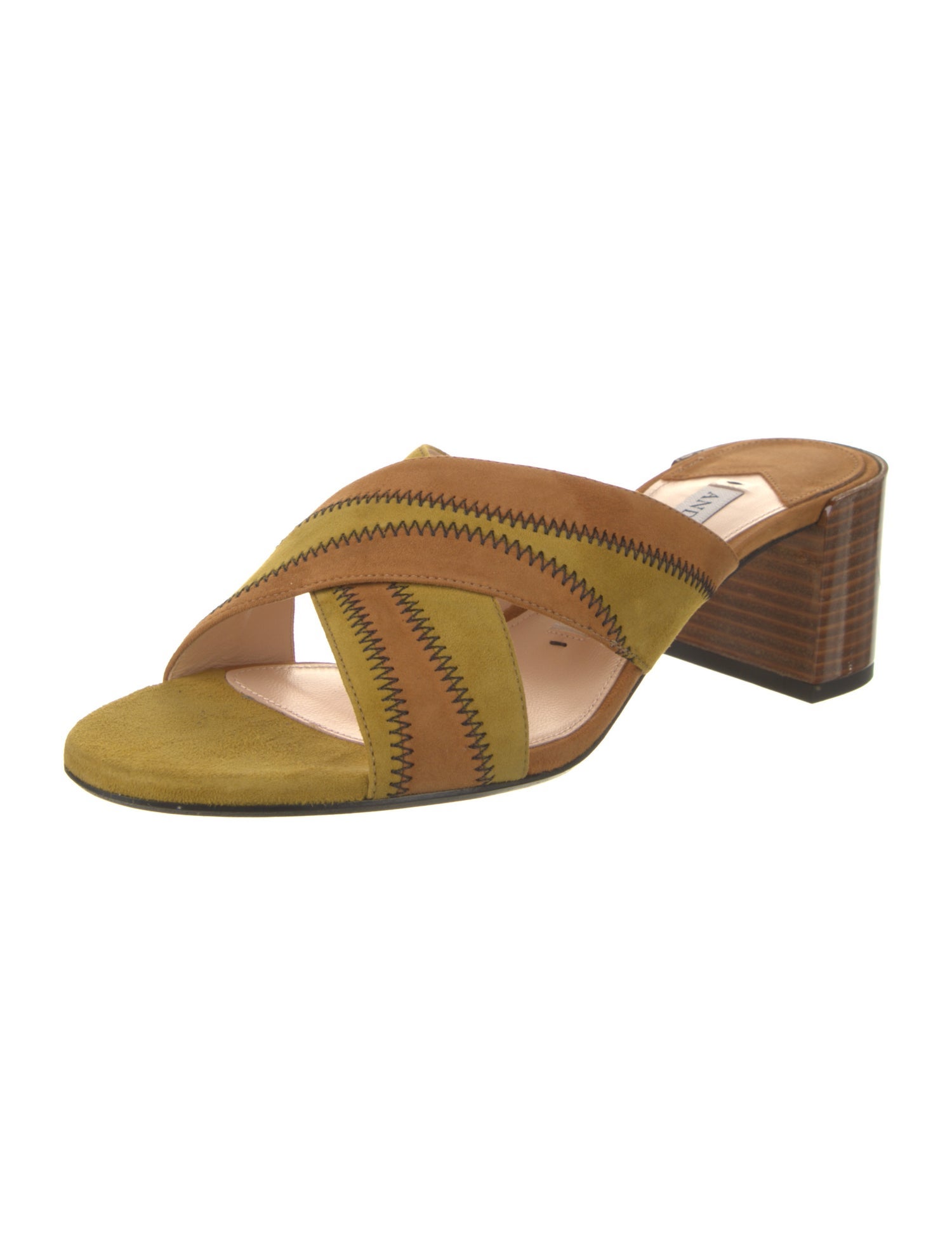 Andrea Gomez Suede Colorblock Pattern Slides