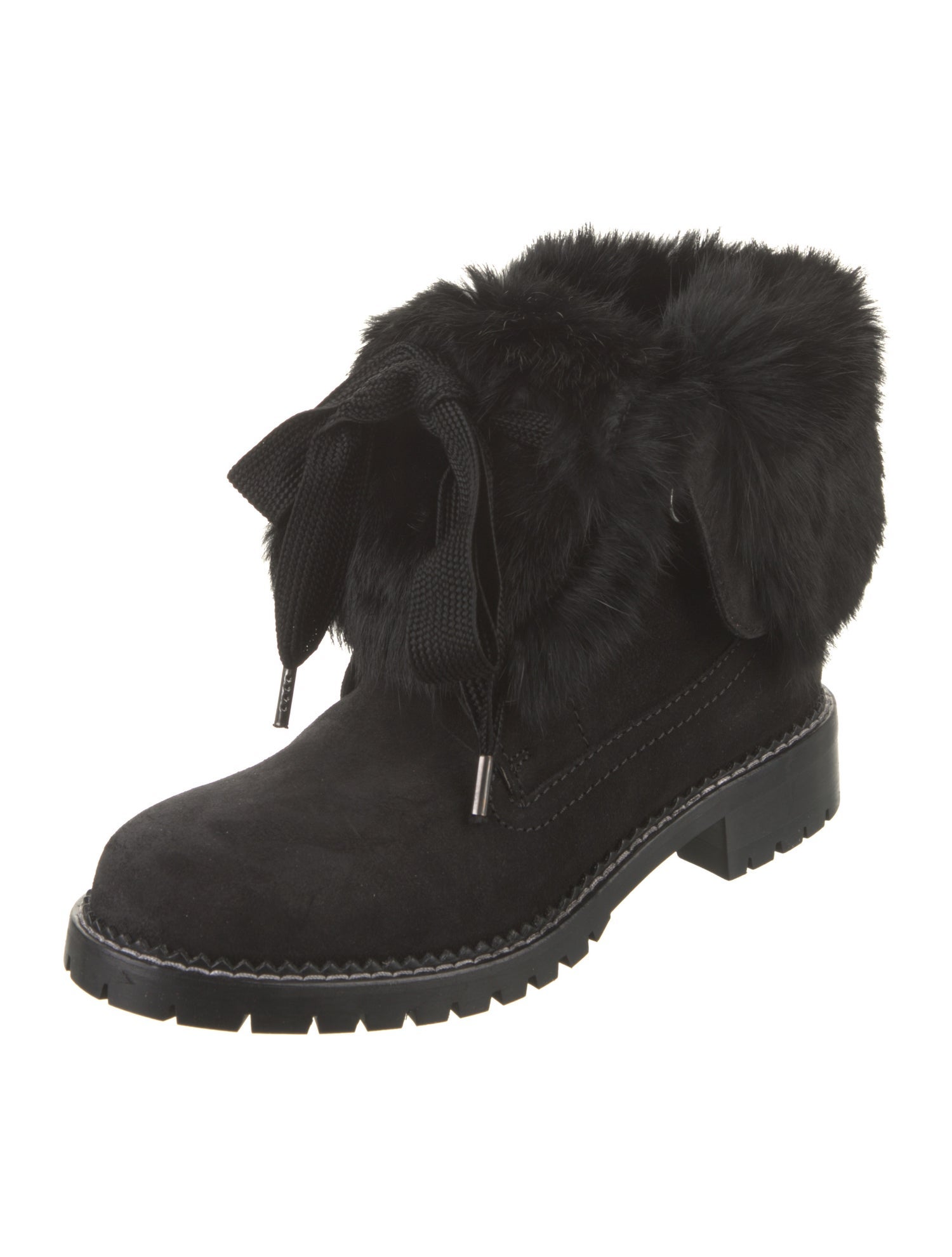 Andrea Gomez Leather Fur Trim Boots